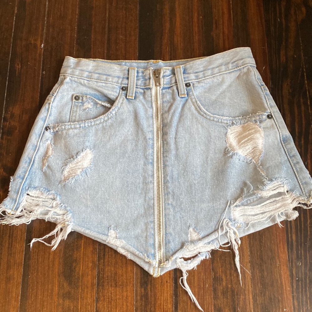 Carmar distressed jeans mini skirt